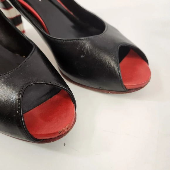 Ramon Tenza Galia Open Toe Black Heels Women 7M Striped Spain with Box Shoe Bag - Picture 8 of 13